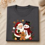 Santa Snowman Christmas Shirt, Cute Gingerbread Man Tee, Festive Trio Xmas Top - Image 3