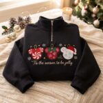 Embroidered Disney Christmas Quarter Zip Sweatshirt, Christmas Mickey Ears Shirt - Image 3