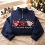Embroidered Disney Christmas Quarter Zip Sweatshirt, Christmas Mickey Ears Shirt - Image 2