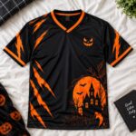 Halloween Shirt, Pumpkin Shirt, Spooky Sports Jersey, Black Orange Jersey