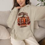 Football Season Pumpkin & Helmet Hoodie, Fall Tailgate Sweatshirt, Football Season Pullover - Image 6