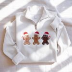 Embroidered Gingerbread Family Quarter Zip Sweatshirt, Christmas Cookie Sweatshirt - Image 4