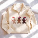 Embroidered Gingerbread Family Quarter Zip Sweatshirt, Christmas Cookie Sweatshirt - Image 6