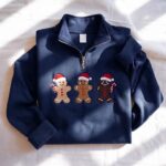 Embroidered Gingerbread Family Quarter Zip Sweatshirt, Christmas Cookie Sweatshirt - Image 2
