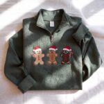 Embroidered Gingerbread Family Quarter Zip Sweatshirt, Christmas Cookie Sweatshirt - Image 7