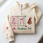 Embroidered Christmas Tree Sweatshirt, Oh Christmas Tree Quarter Zip, Coquette Christmas Shirt - Image 4