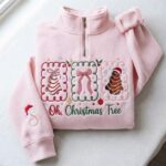 Embroidered Christmas Tree Sweatshirt, Oh Christmas Tree Quarter Zip, Coquette Christmas Shirt - Image 5