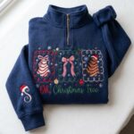 Embroidered Christmas Tree Sweatshirt, Oh Christmas Tree Quarter Zip, Coquette Christmas Shirt - Image 7