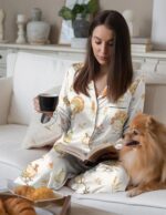 Women's Fall Pajama Set, Thanksgiving Sleepwear, Turkey Print Satin Pajamas - Image 2