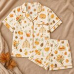 Fall Pajama Set for Women, Autumn Harvest Satin Sleepwear, Cozy Pumpkin Pajamas, Thanksgiving Set - Image 6