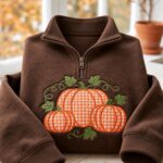 Embroidered Orange Gingham Pumpkin Quarter Zip - Image 2