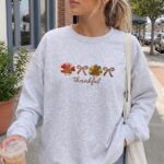 Thankful Turkey Embroidered Sweatshirt, Thanksgiving Crewneck, Cute Turkey Bow Sweater - Image 3