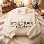 Embroidered Fall Vibes Quarter Zip Sweatshirt, Cozy Autumn Sweatshirt - Image 5