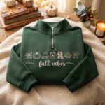 Embroidered Fall Vibes Quarter Zip Sweatshirt, Cozy Autumn Sweatshirt - Image 6