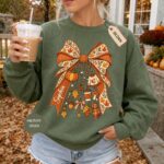 Coquette Preppy Fall Charms Bow Sweatshirt, Autumn Women Crewneck - Image 6