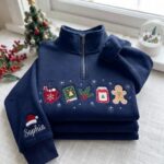 EMBROIDERED Cozy Christmas Sweatshirt, Christmas Quarter Zip, Hot Cocoa Gingerbread Shirt - Image 6