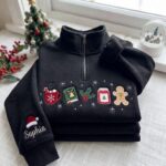 EMBROIDERED Cozy Christmas Sweatshirt, Christmas Quarter Zip, Hot Cocoa Gingerbread Shirt - Image 7