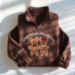 Embroidered Gingerbread Bakery Quarter Zip Sweatshirt, Christmas Bakery Sweatshirt, Holiday Baking Sweatshirt - Image 4