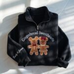 Embroidered Gingerbread Bakery Quarter Zip Sweatshirt, Christmas Bakery Sweatshirt, Holiday Baking Sweatshirt - Image 2
