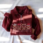 Embroidered Mouse Gingerbread Christmas Quarter Zip Sweatshirt, Christmas Light Sweatshirt - Image 5