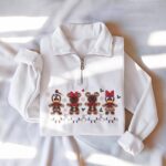 Embroidered Mouse Gingerbread Christmas Quarter Zip Sweatshirt, Christmas Light Sweatshirt - Image 4