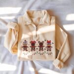 Embroidered Mouse Gingerbread Christmas Quarter Zip Sweatshirt, Christmas Light Sweatshirt - Image 6