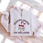 Embroidered Festive Goose On The Loose Quarter Zip Sweatshirt, Christmas Light Sweatshirt - Image 5