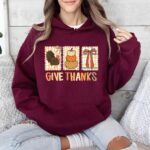 Give Thanks Sweatshirt, Thanksgiving Hoodie, Coquette Thanksgiving Turkey Hoodie