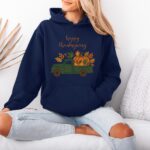 Happy Thanksgiving Hoodie – Vintage Green Pickup Truck & Pumpkins, Cozy Unisex - Image 6