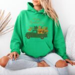 Happy Thanksgiving Hoodie – Vintage Green Pickup Truck & Pumpkins, Cozy Unisex - Image 5