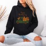 Happy Thanksgiving Hoodie – Vintage Green Pickup Truck & Pumpkins, Cozy Unisex - Image 7