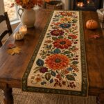 Floral Quilted-Style Table Runner, Autumn Thanksgiving Decor, Rustic Farmhouse Linen - Image 2