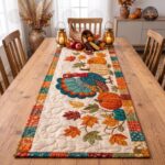 Turkey Thanksgiving Quilted Table Runner, Pumpkin Harvest Table Runner - Image 4