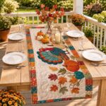 Turkey Thanksgiving Quilted Table Runner, Pumpkin Harvest Table Runner - Image 3