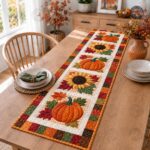 Sunflower Pumpkin Quilted Table Runner, Autumn Patchwork Table Runner, Rustic Farmhouse Decor, Thanksgiving Gift - Image 5