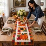 Sunflower Pumpkin Quilted Table Runner, Autumn Patchwork Table Runner, Rustic Farmhouse Decor, Thanksgiving Gift - Image 2