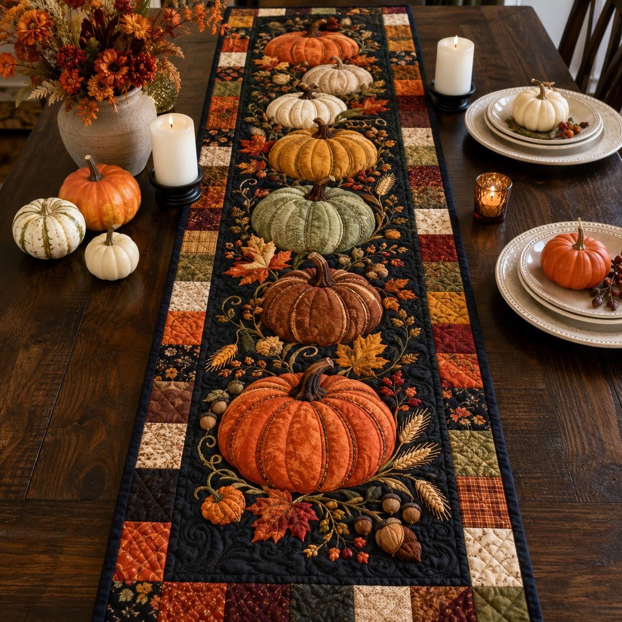il_fullxfull.8286310666_4jw8 Quilted Pumpkin Table Runner, Autumn Fall Thanksgiving Harvest Decor - Image 1