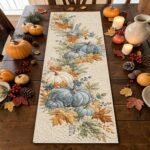 Modern Pastel Blue Pumpkin Decor Elegant Chic Gift For Home, Quilted Table Runner Fall Thanksgiving