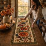 Floral Quilted-Style Table Runner, Autumn Thanksgiving Decor, Rustic Farmhouse Linen - Image 3