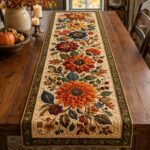 Floral Quilted-Style Table Runner, Autumn Thanksgiving Decor, Rustic Farmhouse Linen