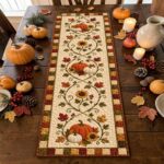 Pumpkin Vine Patchwork Quilted Table Runner Farmhouse Kitchen Decor Custom Housewarming Best Gift Autumn Thanksgiving Sunflower Decoration