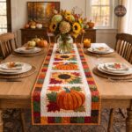 Sunflower Pumpkin Quilted Table Runner, Autumn Patchwork Table Runner, Rustic Farmhouse Decor, Thanksgiving Gift - Image 3