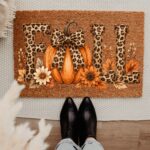 Thanksgiving Fall Doormat, Leopard Pumpkin Welcome Mat - Image 4