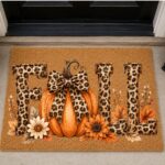 Thanksgiving Fall Doormat, Leopard Pumpkin Welcome Mat - Image 2