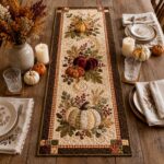 Autumn Harvest Pumpkin Quilted-Style Table Runner, Thanksgiving Farmhouse Decor