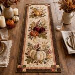 Autumn Harvest Pumpkin Quilted-Style Table Runner, Thanksgiving Farmhouse Decor - Image 4
