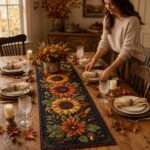 Sunflower Quilted-Style Table Runner, Autumn Harvest Farmhouse Decor - Image 2
