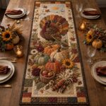 Turkey Quilted Table Runner, Thanksgiving Harvest Decor - Image 4