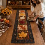 Quilted Fall Leaves Table Runner, Autumn Maple Leaf Thanksgiving Decor - Image 2