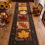Quilted Fall Leaves Table Runner, Autumn Maple Leaf Thanksgiving Decor